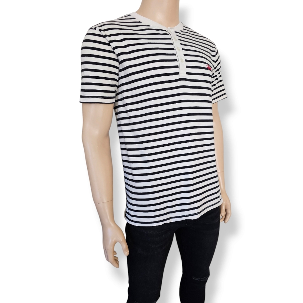 Stussy Black & White Striped Henley Shirt Size Large - Picture 5 of 8